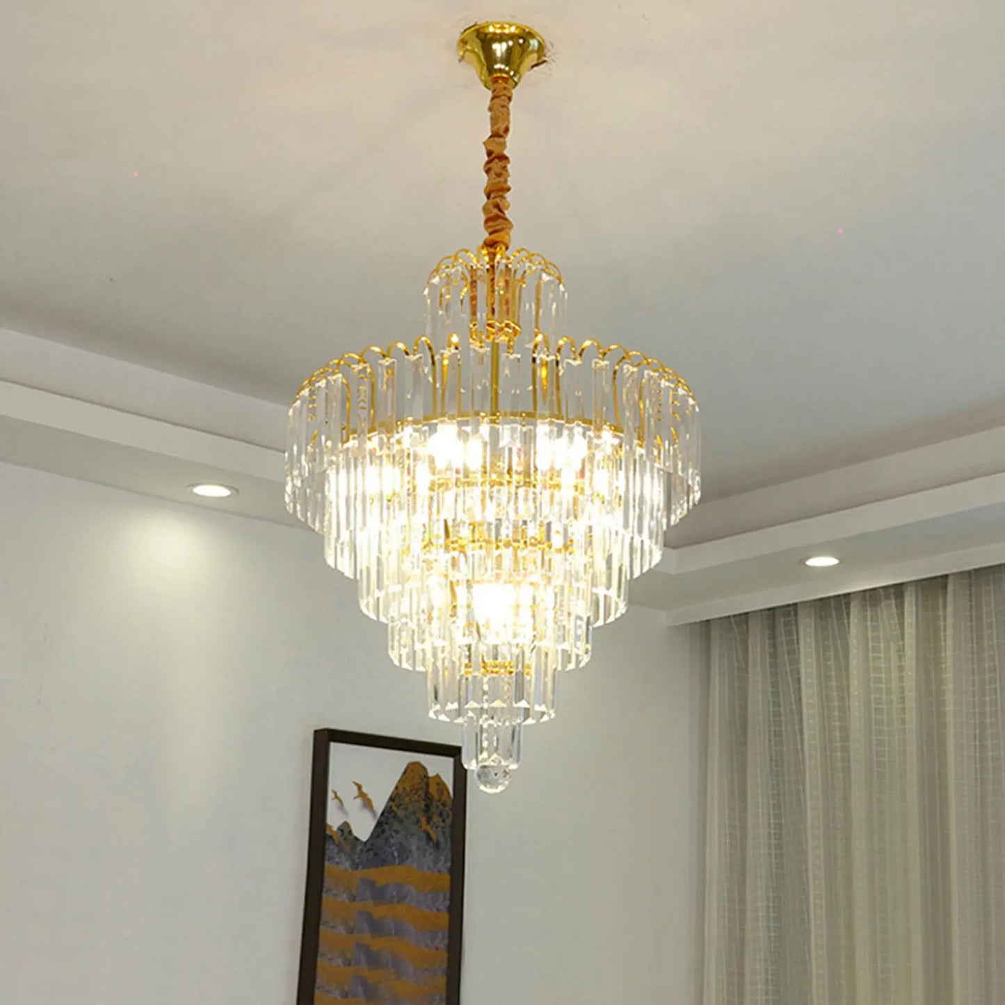 Bymaocar Luxury Crystal Chandelier Modern Pendant Lamp