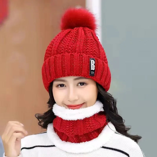 NONECN Winter Knit Hat Set For Women Warm Plush Windproof