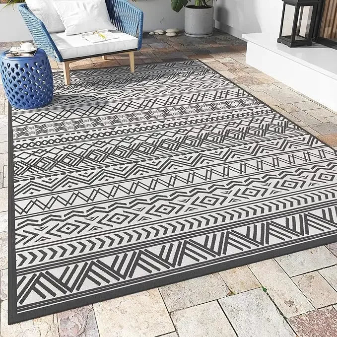 XMSJ Flatweave Outdoor Rug With Rubber Backing Non Slip