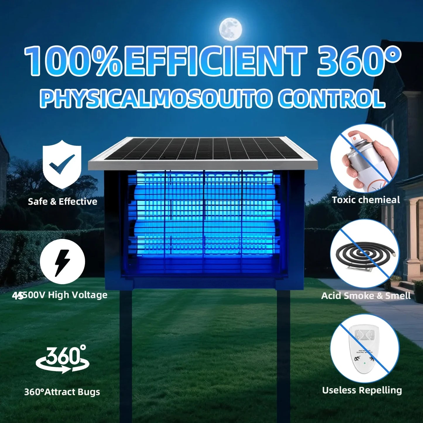 Outdoor Solar Bug Zapper Portable Rechargeable Mosquito Zapper High Powered