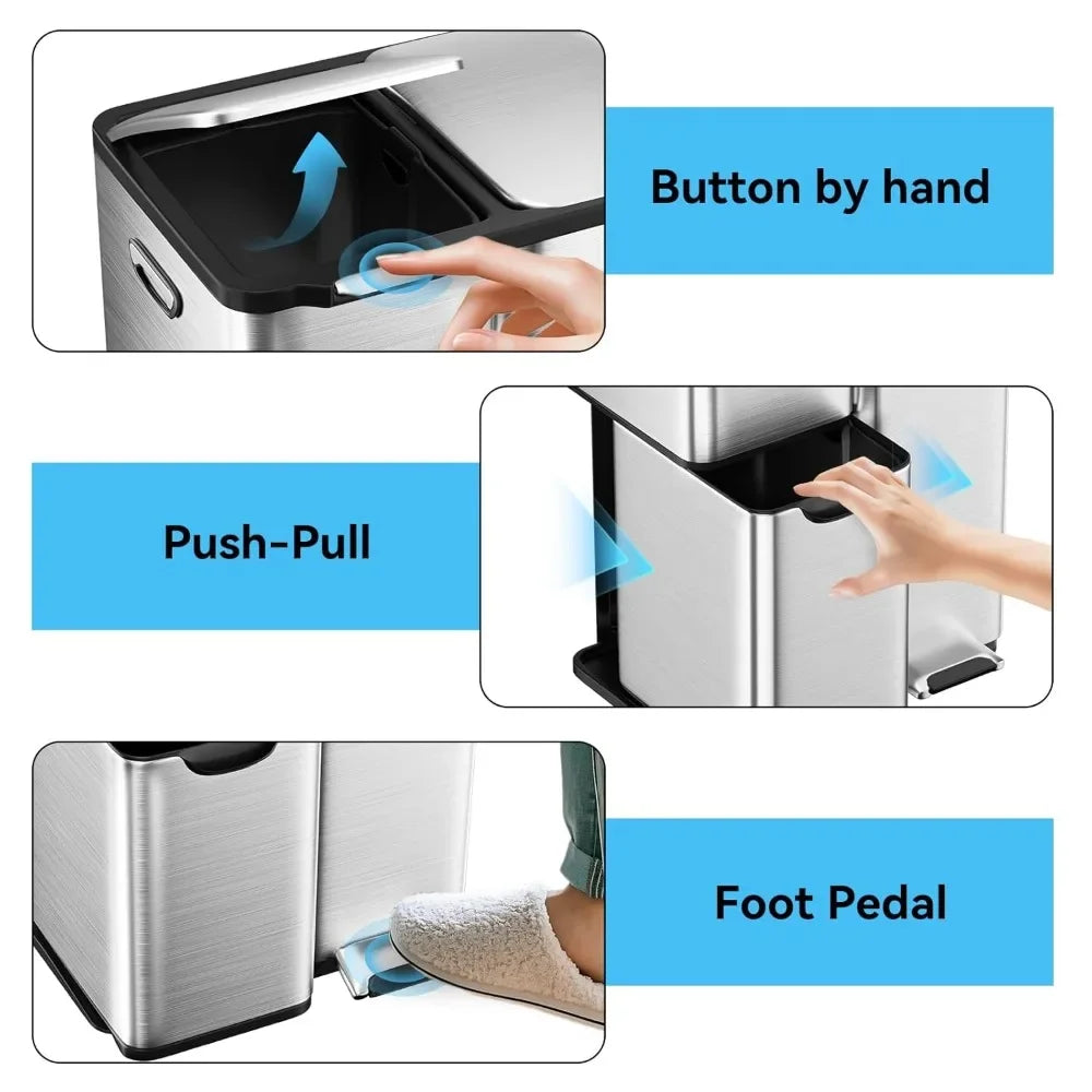 Dual Trash Bins Kitchen Recycling Can With Soft Close Lid