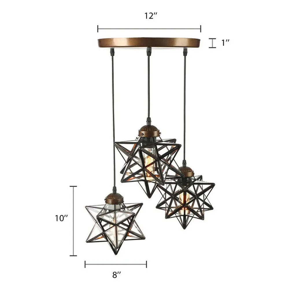 Bymaocar Moravian Star Three Light Pendant Glass Chandelier