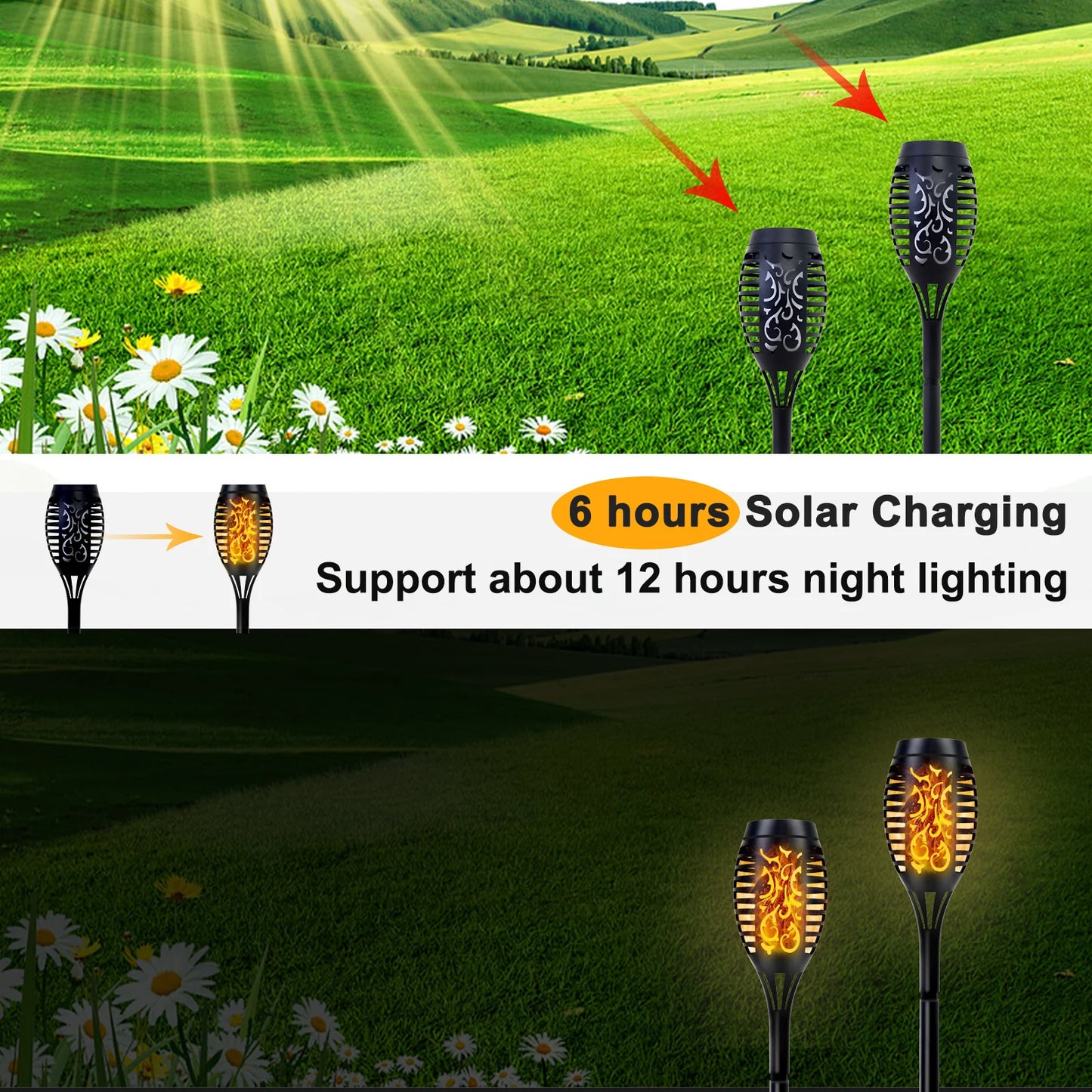 Solar Torch Lights With Flickering Flame Outdoor LED Pathway