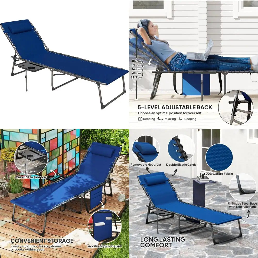Outdoor Adjustable Chaise Lounge Chair With Side Table And Headrest