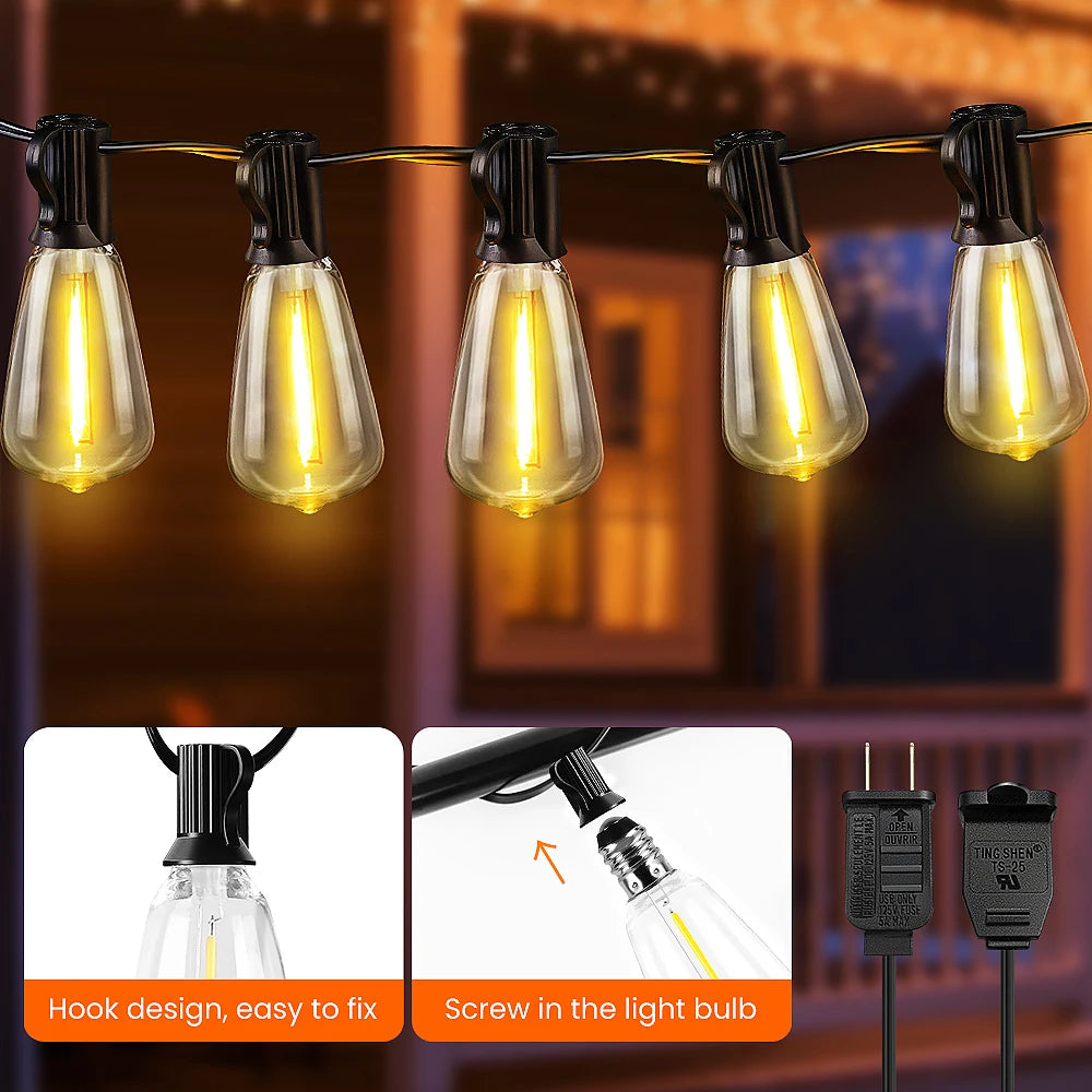Aiopp LED Outdoor String Lights Shatterproof ST38 2200K