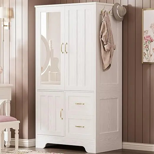 Wardrobe Closet With Mirror Doors Drawers Shelves Armoire
