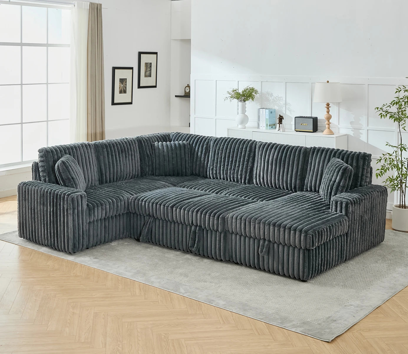 TODRANI U Shaped Sleeper Sofa Sectional With USB Ports