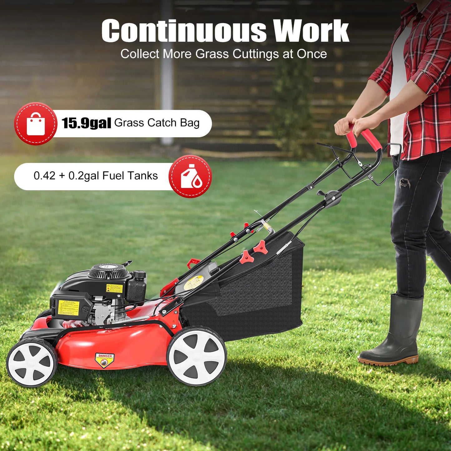 CNCEST 4 Stroke Petrol Lawn Mower 3 In 1 Self Propelled Bag