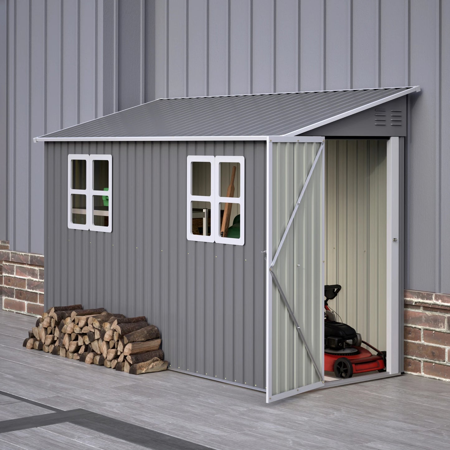 LZBEITEM Galvanized Steel Outdoor Shed Weatherproof Lockable Storage
