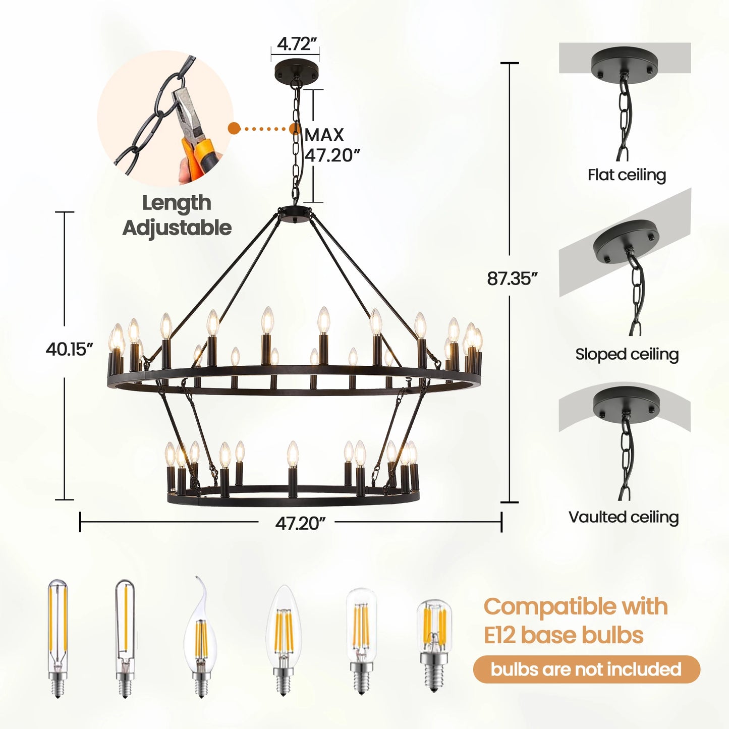 Farmhouse Wagon Wheel Chandelier Two Tier 36 Lights
