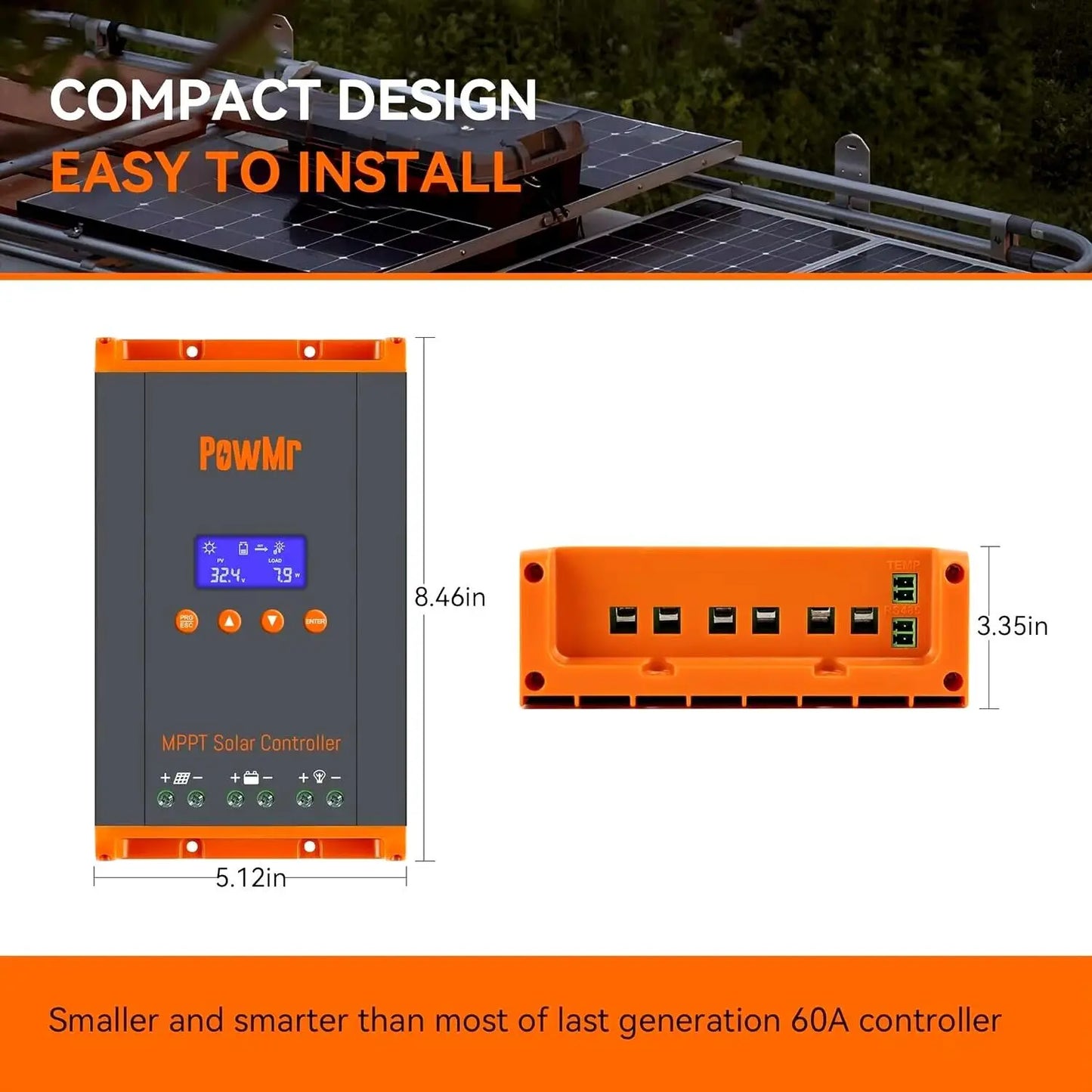 PowMr 60A MPPT Solar Charge Controller For 12V 24V 36V 48V Off Grid LED LCD