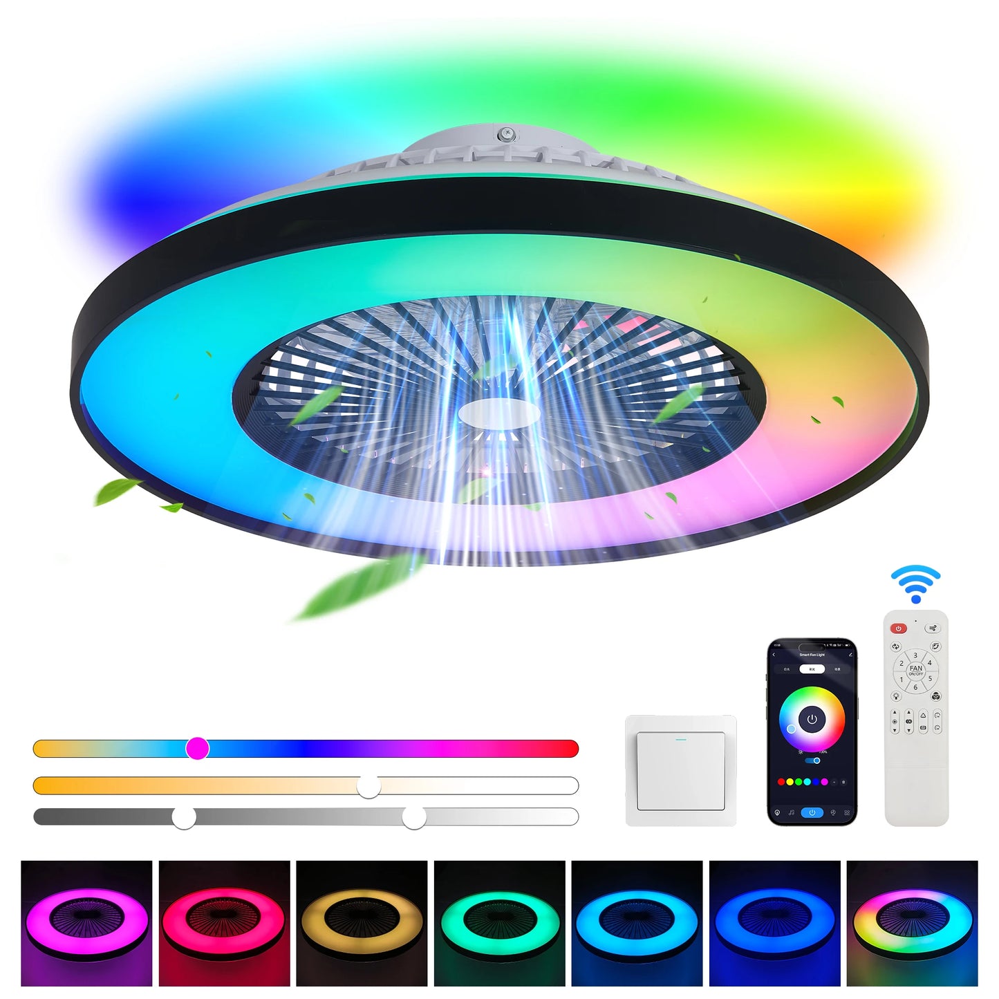 ARLGSITE Smart Ceiling Fan with LED RGB Dimmable Remote App