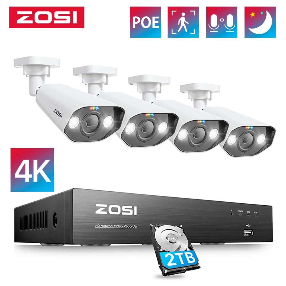 ZOSI 8 Channel POE CCTV Surveillance Kit 4K Night Vision