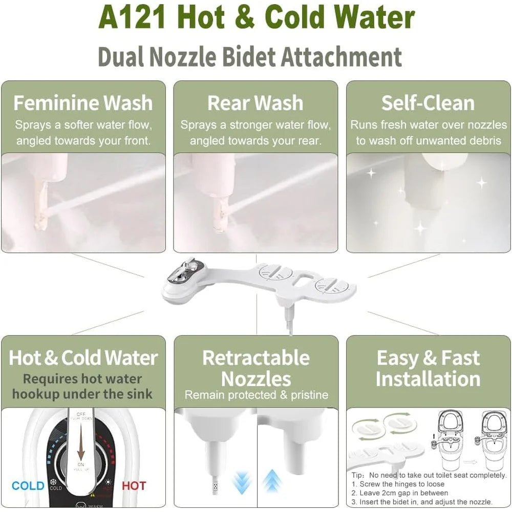 XMSJ Hot Cold Bidet Attachment Self Cleaning Dual Nozzle