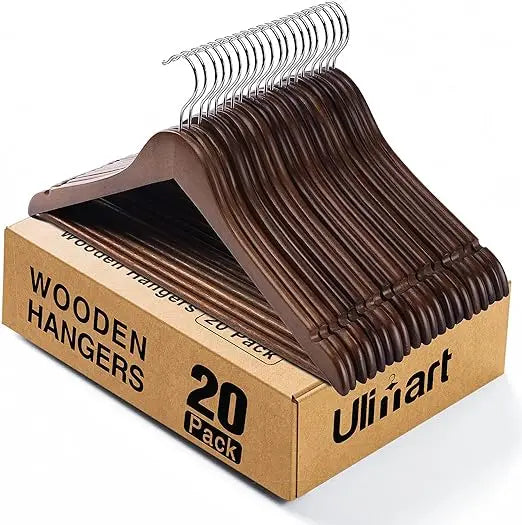 Walnut Wood Hangers 20 Pack Heavy Duty Closet Hangers