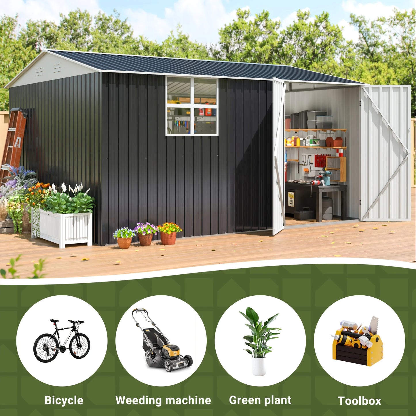 Polar Aurora Outdoor Metal Storage Shed With Windows Lockable