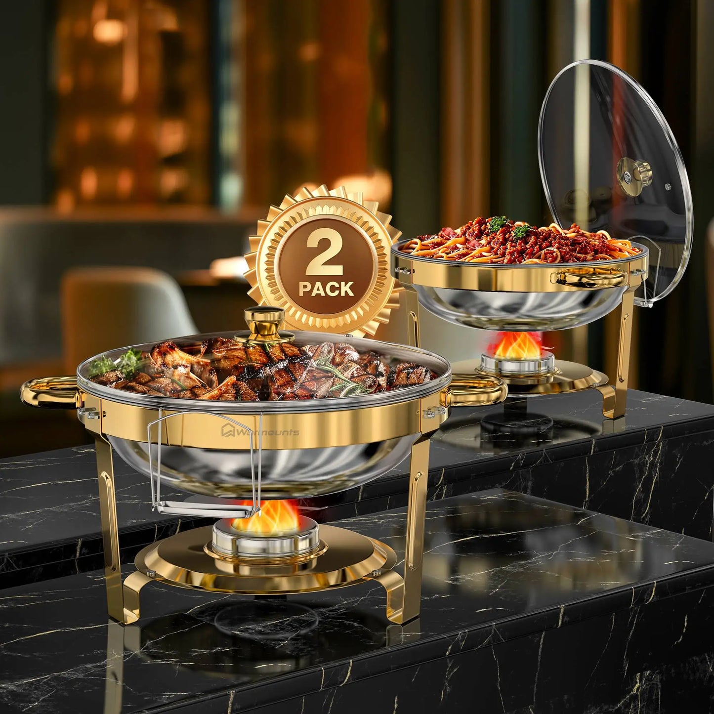 Round Stainless Steel Chafing Dishes Set For Buffet Parties