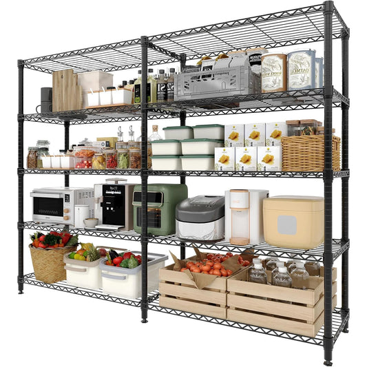 Adjustable 5-Tier Metal Wire L-Shaped Storage Rack for Kitchen Pantry