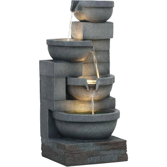 Aosom LLC Outdoor Waterfall Fountain With LED Lights 4 Tier