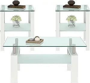 Tempered Glass Coffee Table Set Of 3 Metal Frame Tables
