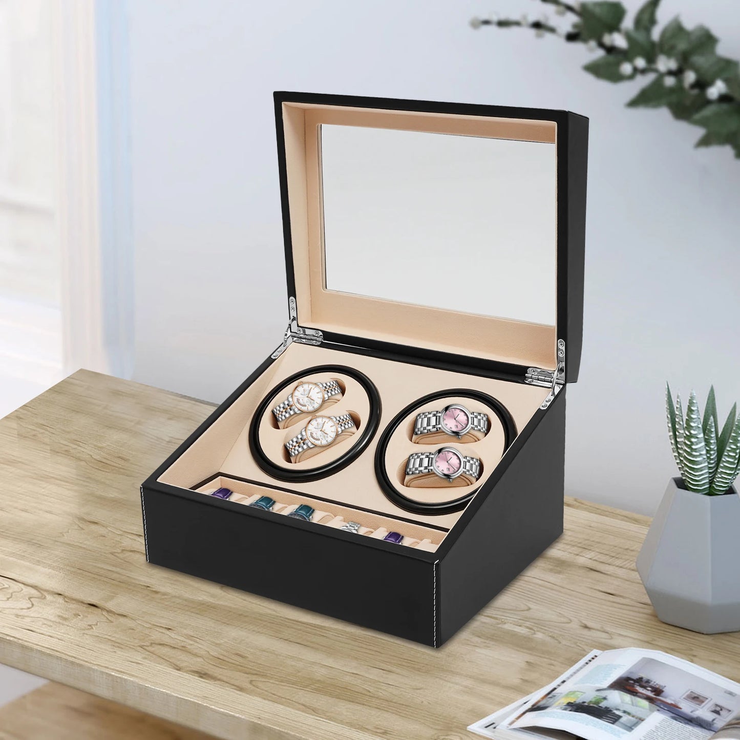 Watch Winder Automatic Rotation Velvet Display Box