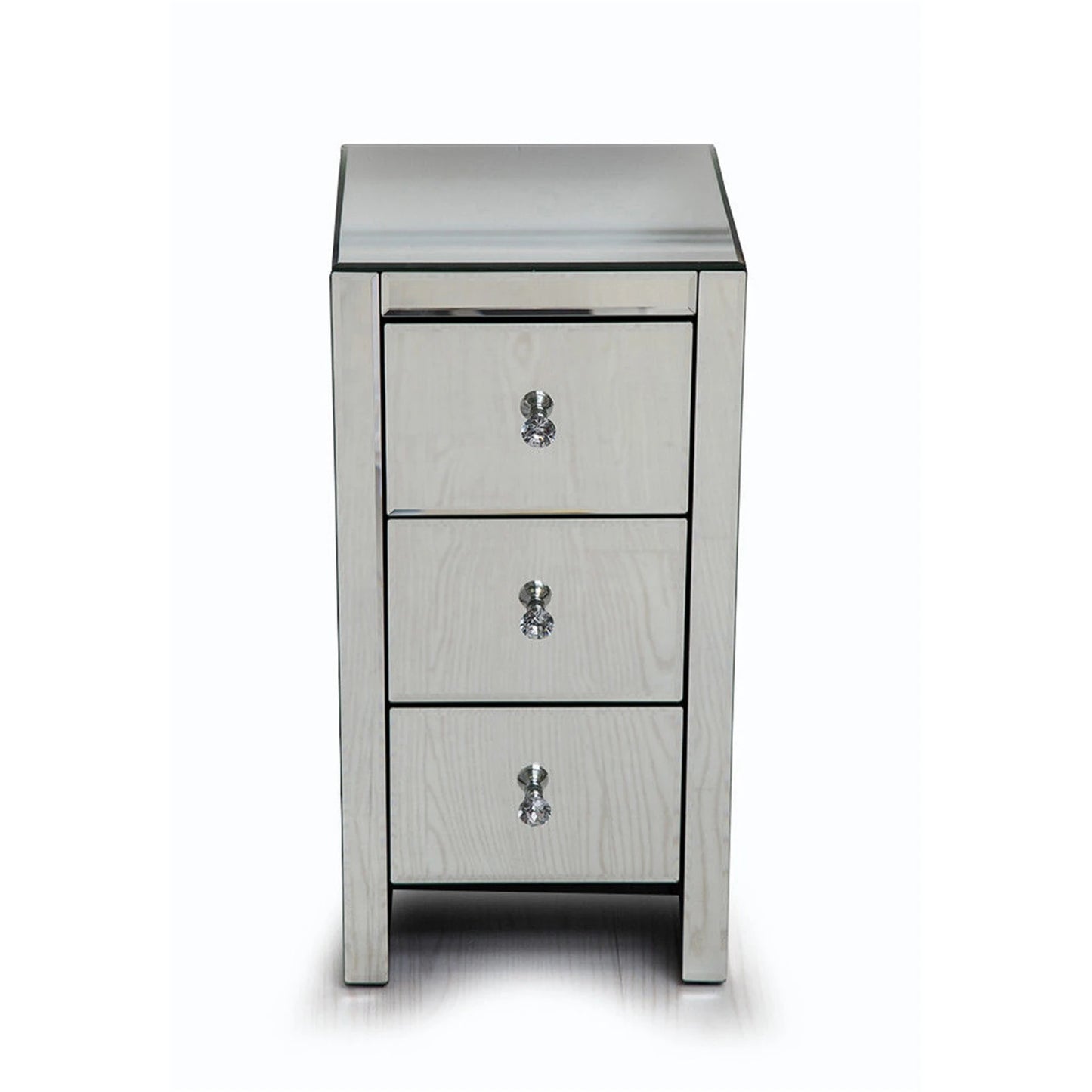 General Use Mirrored Glass Bedside Table with Three Drawers