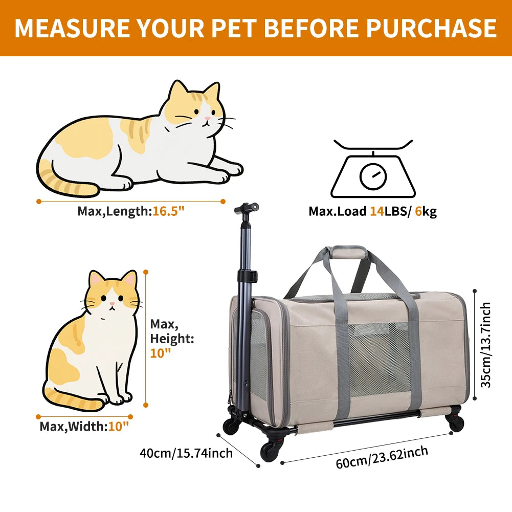 Cat Trolley For Two Cats With Ultra-Heavy-Duty Aluminum-Frame Wheels Travel-Ready