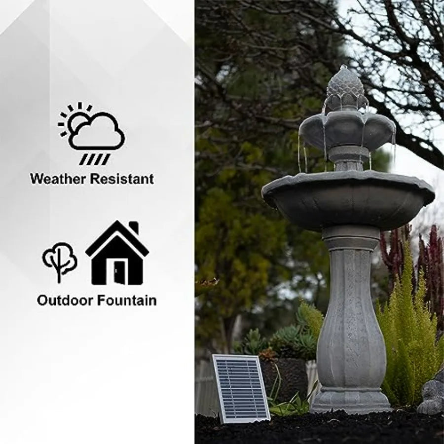 Fiberglass Resin 2-Tier Solar Water Fountain With Solar Panel Pump