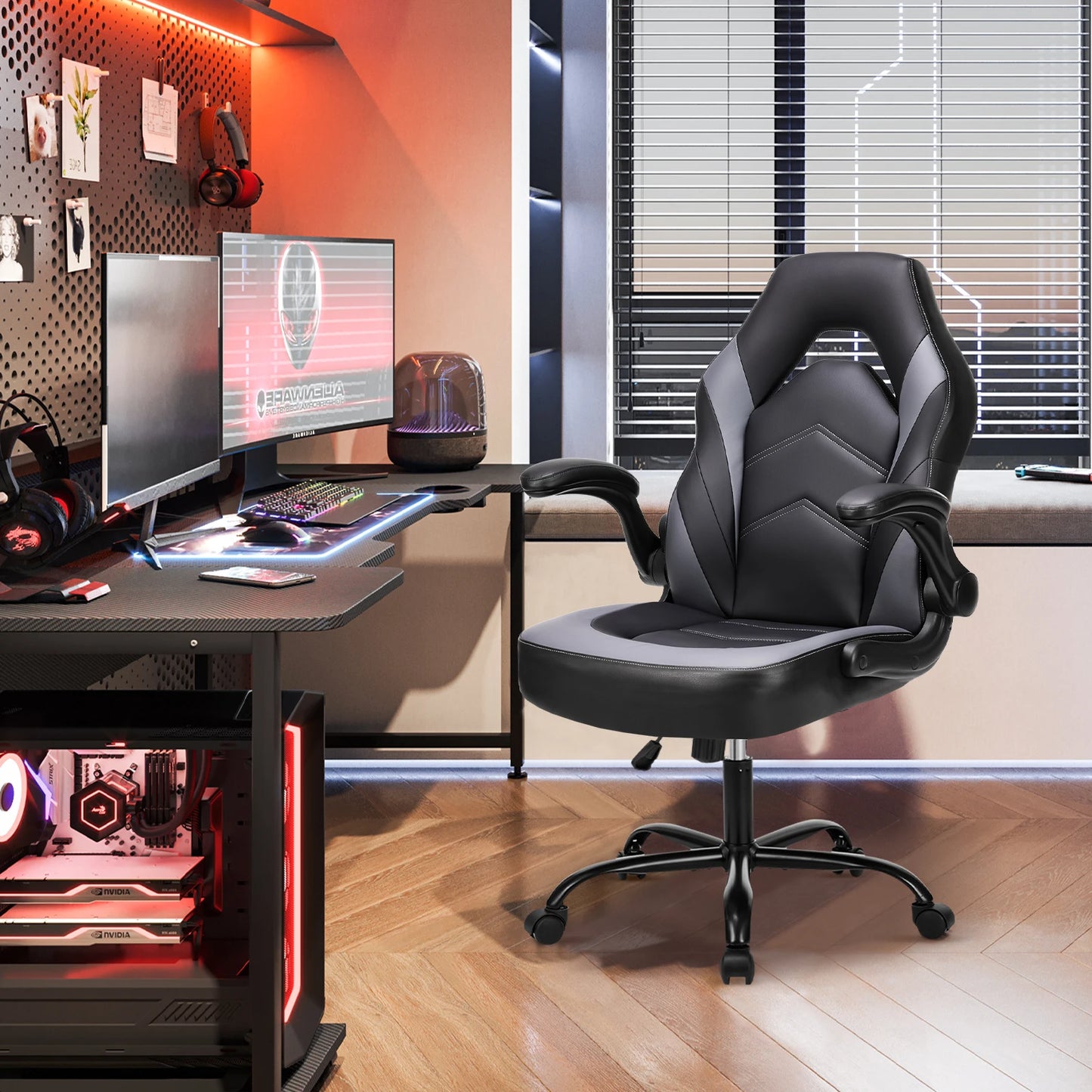 JHK Ergonomic PU Leather Racing Desk Chair With Armrests