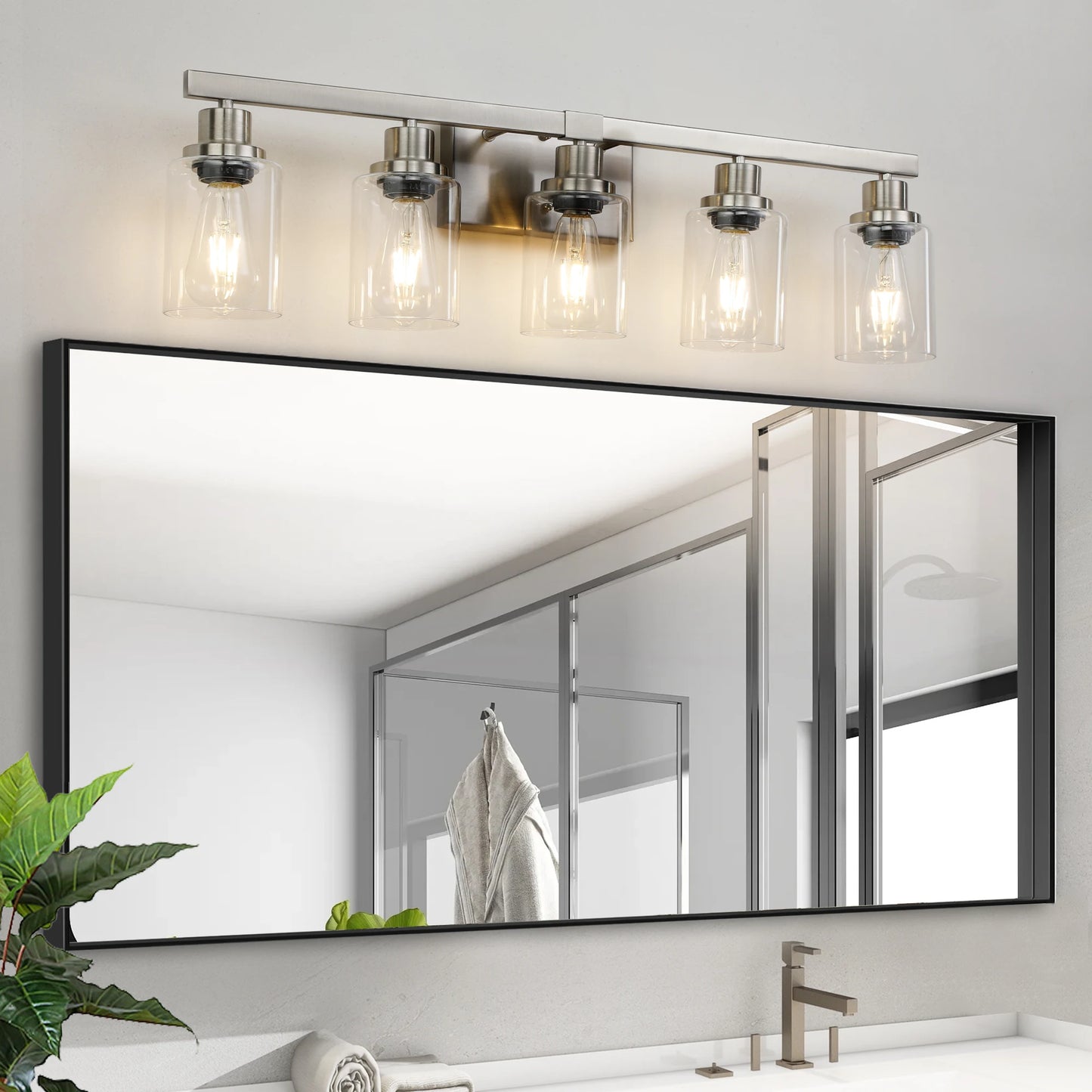 Modern Industrial Vanity Light 5 Light Wall Sconce Glass