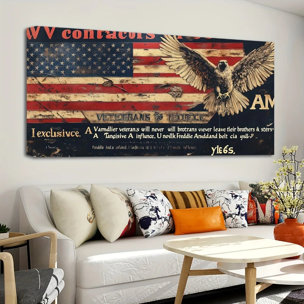 Hign-Concerned Patriotic Pine Frame American Flag Wall Decor