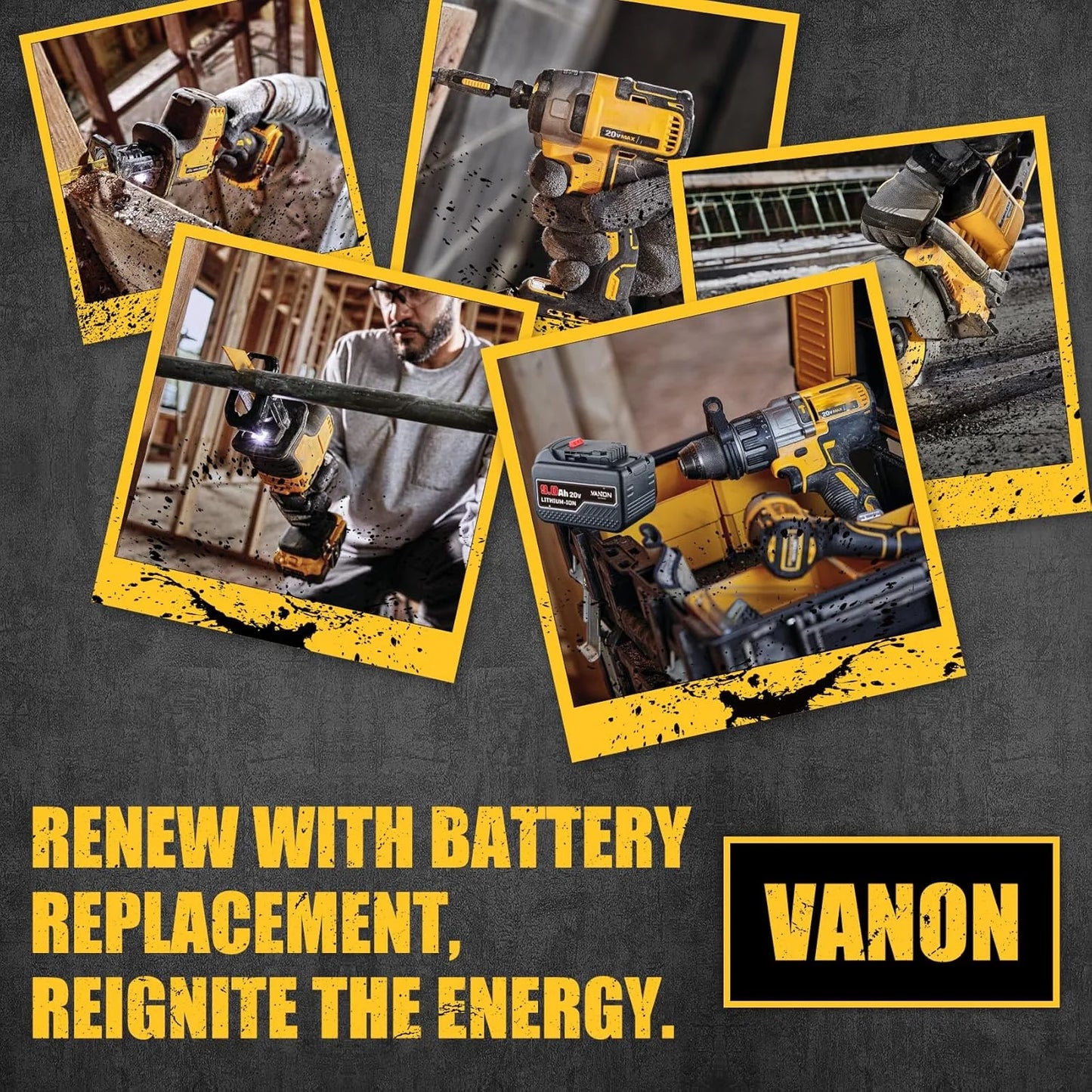 VANON 18V Li Ion Battery 9000mAh for Dewalt XR DCB Series