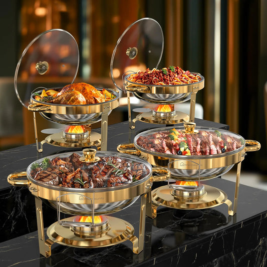 Round Stainless Steel Chafing Dishes Set For Buffet Parties