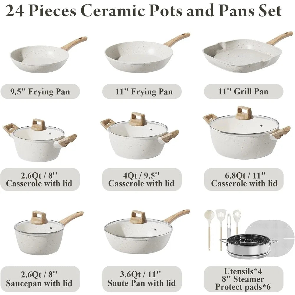 Iosn 24 Piece Nonstick Ceramic Cookware Set Induction