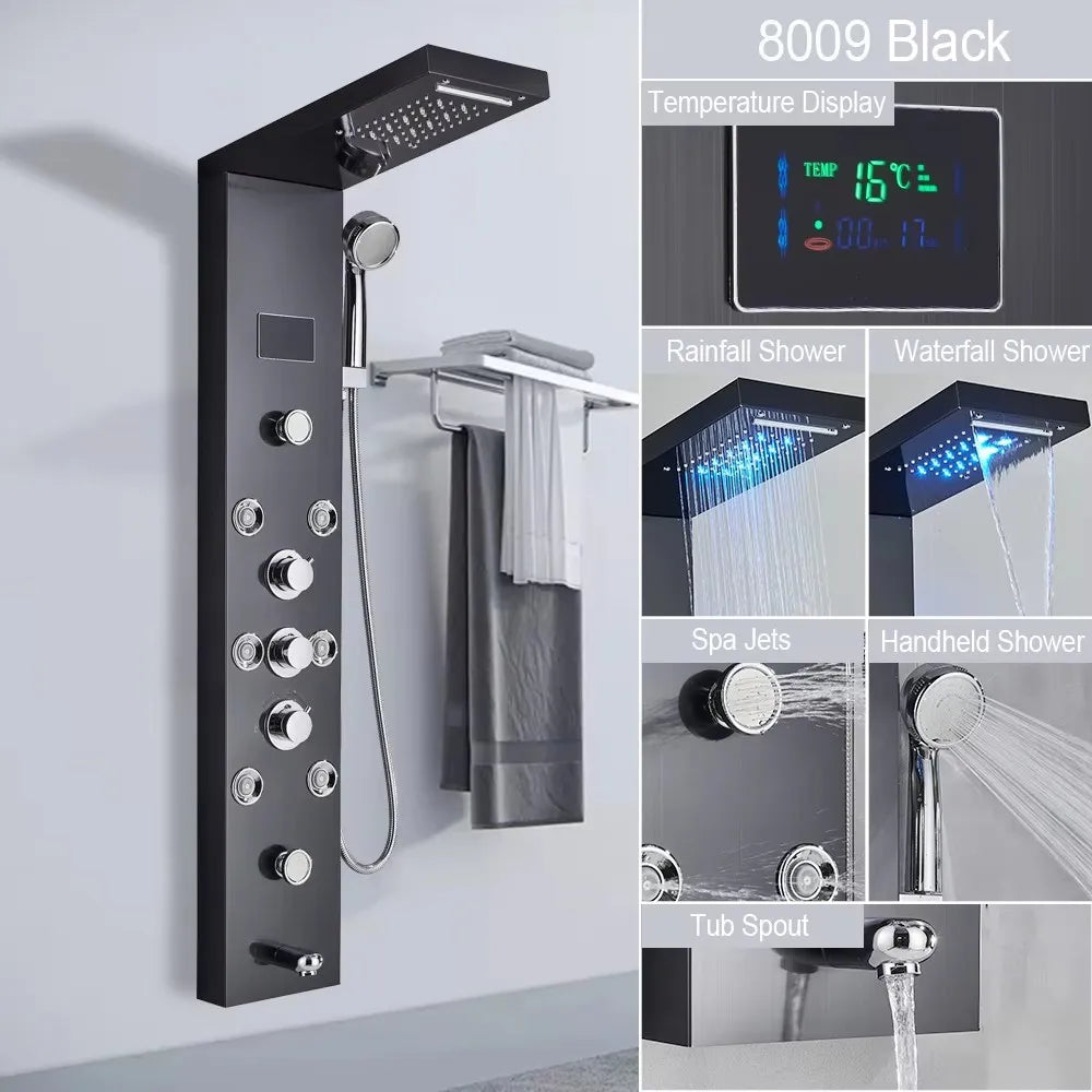 MYQualife LED Rainfall Waterfall Shower Panel System