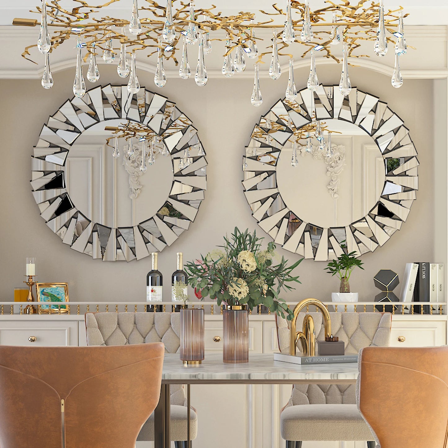 Wisfor Sunburst Round Mirror Wall Decor Modern Silver Glass
