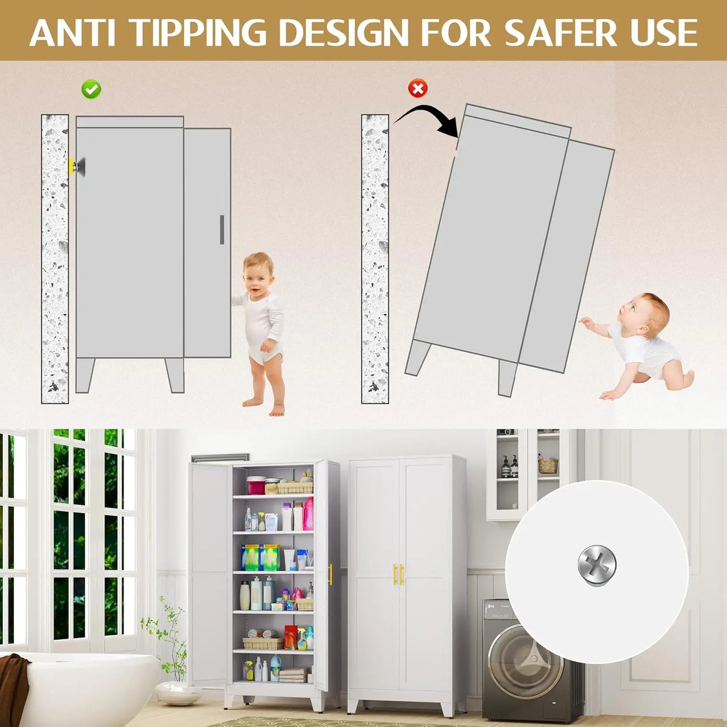 XMSJ Pantry Cabinet With 2 Doors And 5 Adjustable Shelves