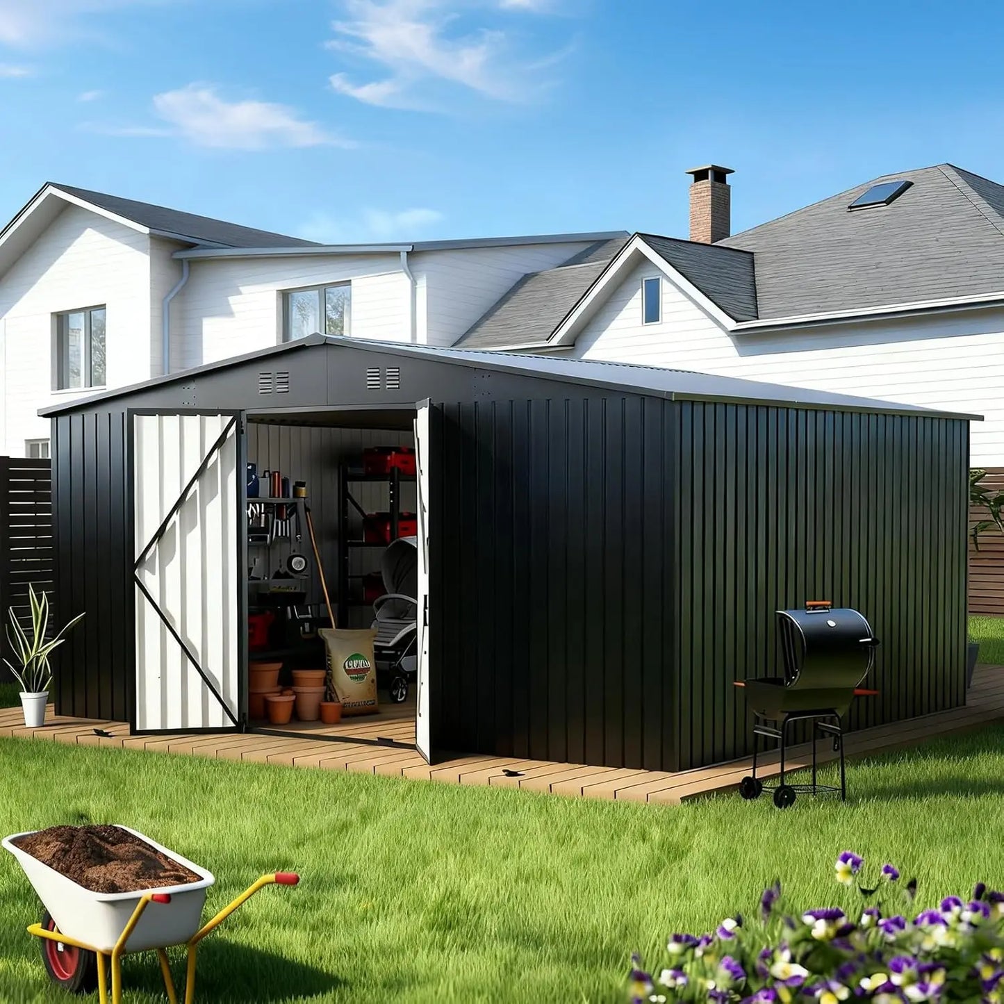 Metal Garden Tool Shed With Lockable Doors Outdoor Storage