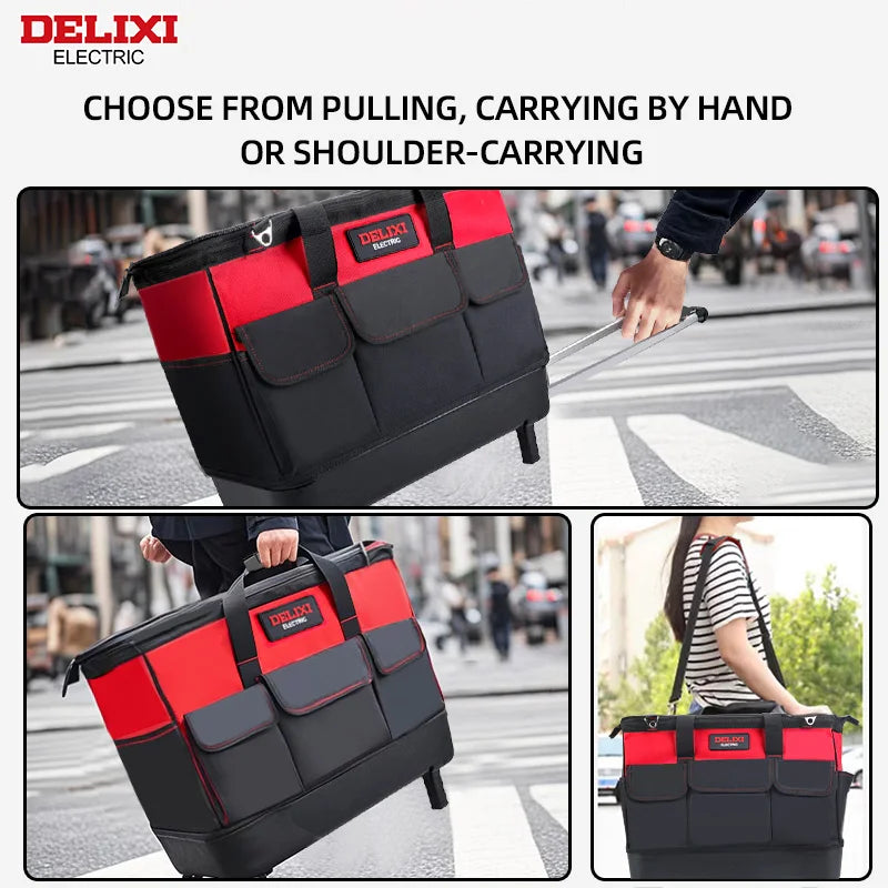 Delixi Electric Pull Rod Tool Bag With Multi Pocket Trolley