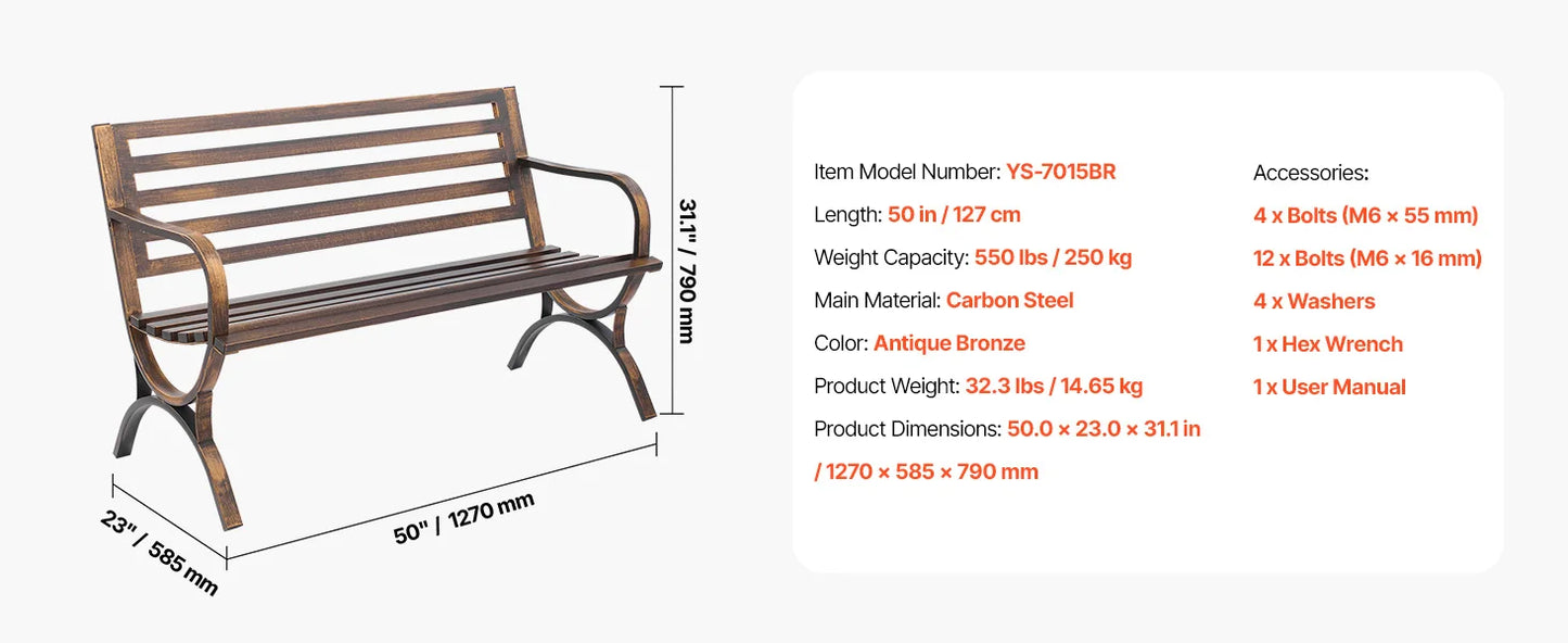 SucceBuy Outdoor Wooden Metal Garden Bench Load Capacity 480 Lb