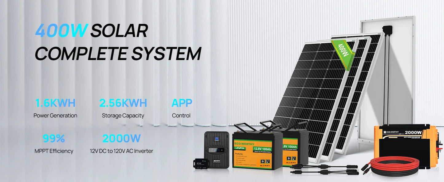 Eco-Worthy RV Solar Kit 4x100W Panels MPPT Battery