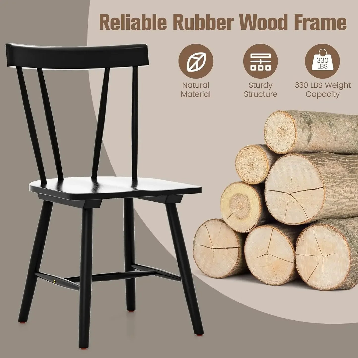 XMSJ Windsor Rubber Wood Dining Chairs Set Of 4 For Kitchen