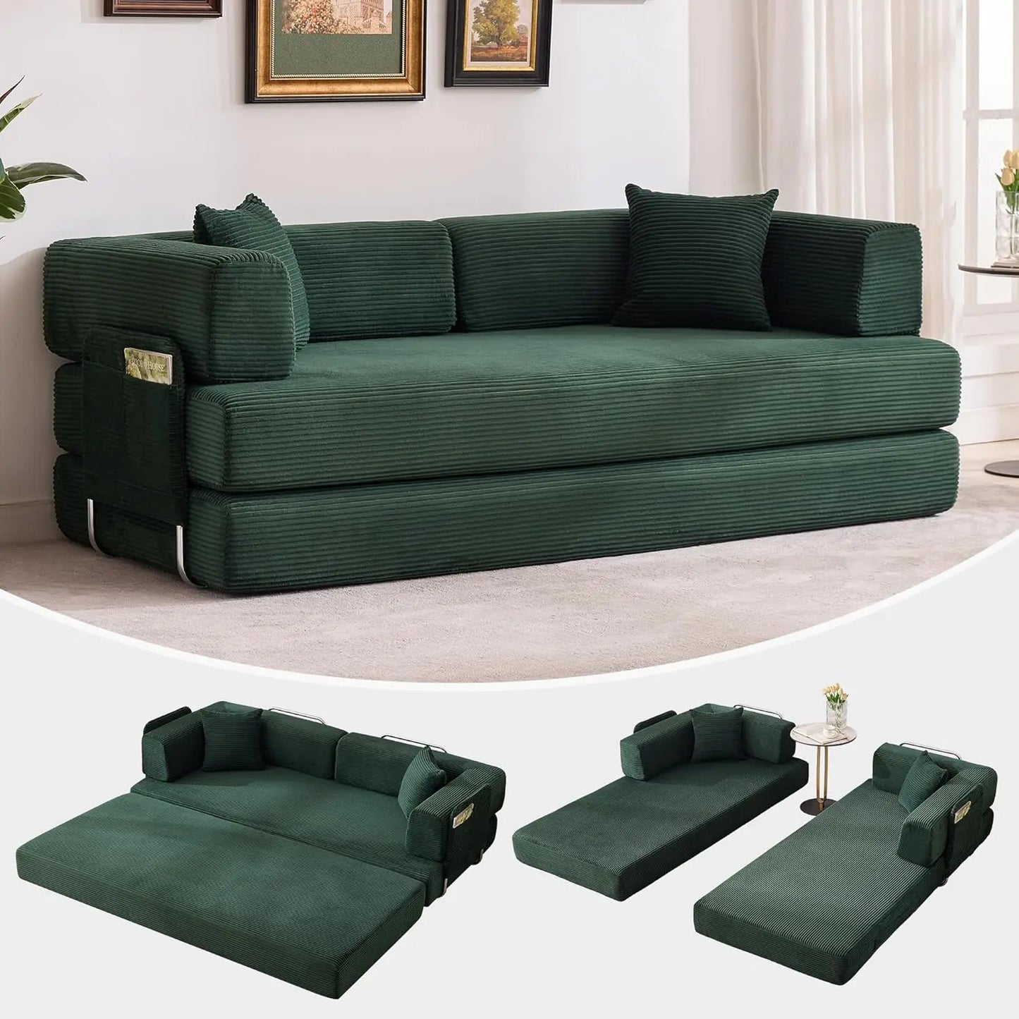 Corduroy Convertible Sleeper Sofa 5 In 1 Fixed Frame