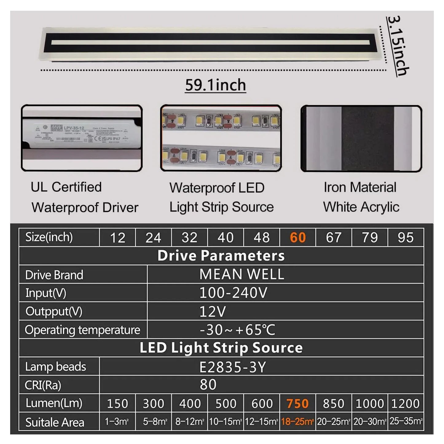 Outdoor Long Strip Modern LED Wall Light Sconce IP67