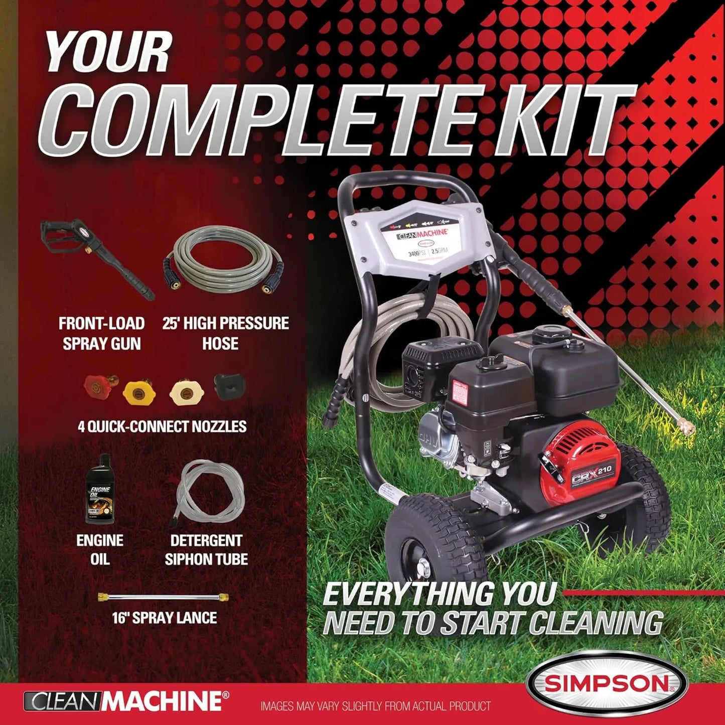 XMSJ 3400 PSI Gas Pressure Washer CRX Engine 2.5 GPM
