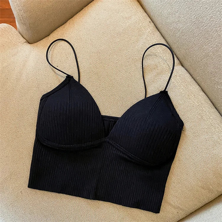 V Neck Camisole Women Push Up Bra With Chest Pads Crop Top
