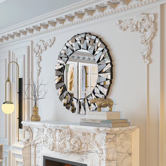 Wisfor Sunburst Round Mirror Wall Decor Modern Silver Glass