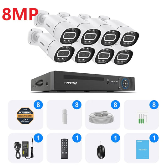 H.VIEW 4K 8CH POE CCTV Security Camera System NVR Kit XMEye