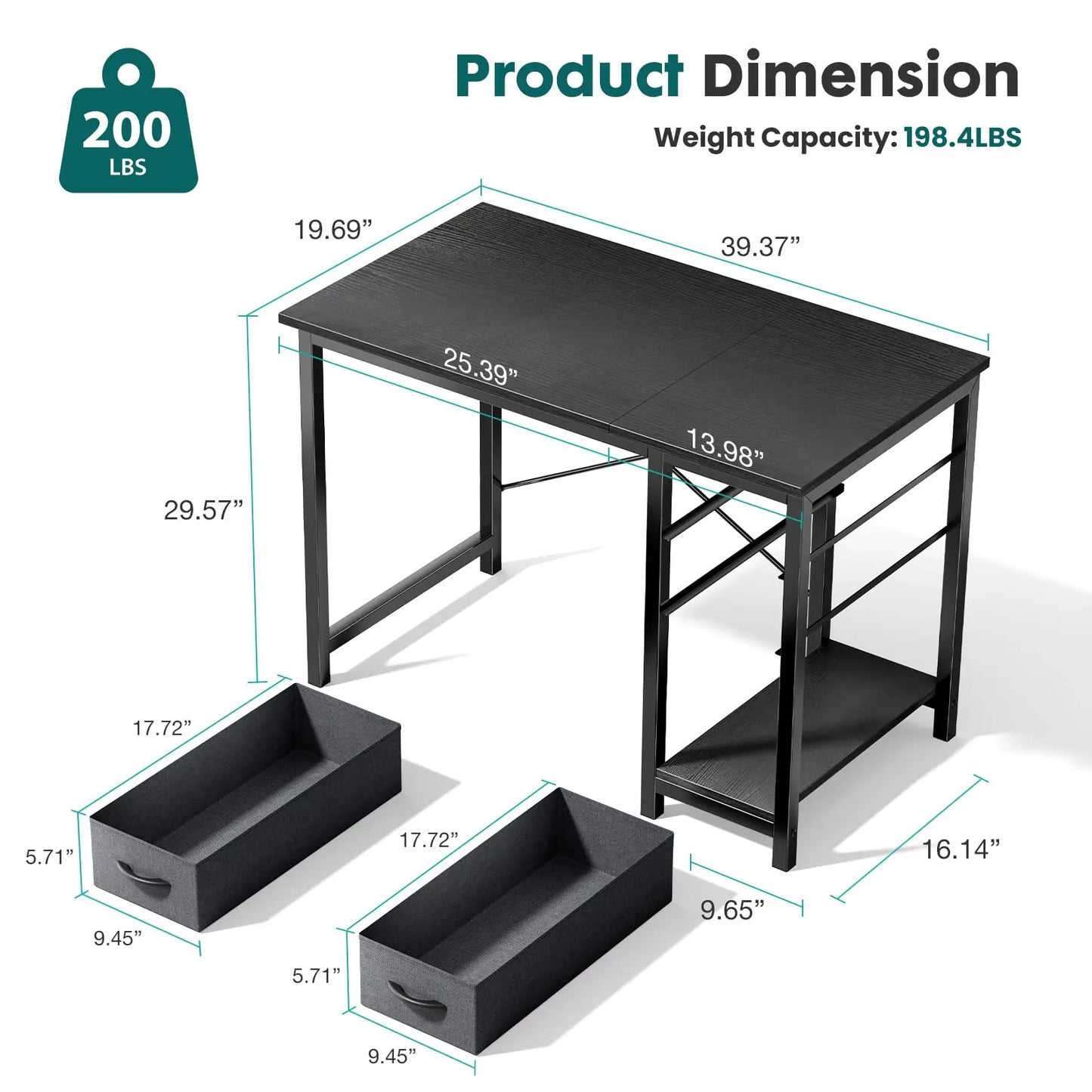JHK 2 Drawer Computer Desk For Study Office Gaming