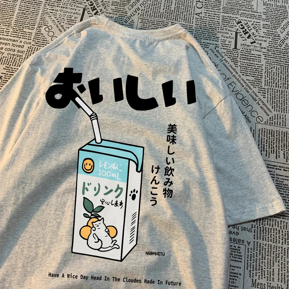 Hampson Lanqecn Cute Japanese Cat Print Tee Shirt Casual